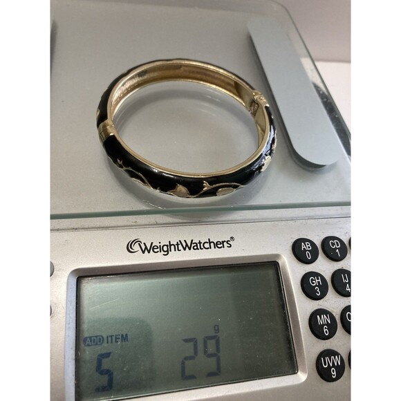 Black And White Gold Tone Statement Enamel Bangle Cuff Bracelet - Picture 6 of 6